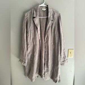 J Jill Pure Jill Womens Linen Striped Long Sleeve Duster Jacket Taupe XS Pockets